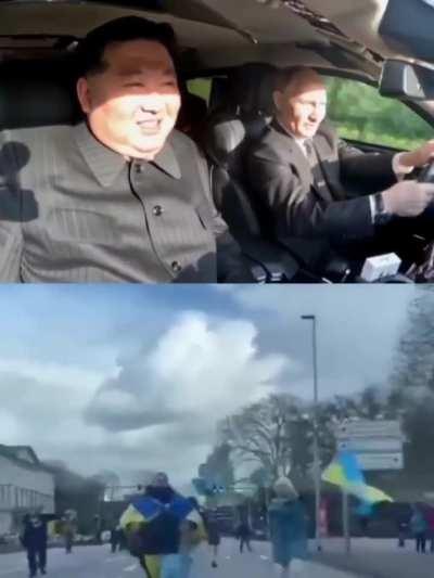 Putin and Kim Jong Un seen laughing in Russian-made limousine.