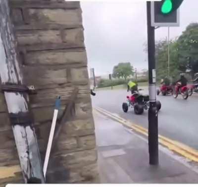 A police officer in Bradford got hit by a quad bike.