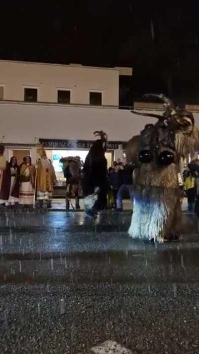 Krampus enter the town on a snowy night. Rival krampus engage in tests of strength! [OC]