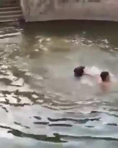 Human pretends to be drowning to see if his doggo would save him