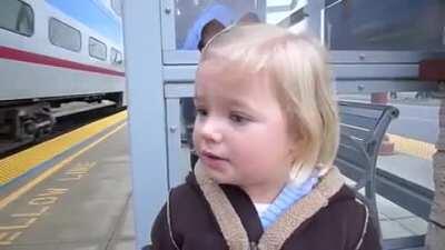 Little girl gets overly excited seeing a train for the first time