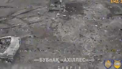 Ukrainian FPV drone attacks on mostly abandoned Russian vehicles: 5 BMD-2s, 4 BMP-2s, and one Desertcross 1000-3 buggy filled with Russian soldiers (near Chasiv Yar, April 2024)