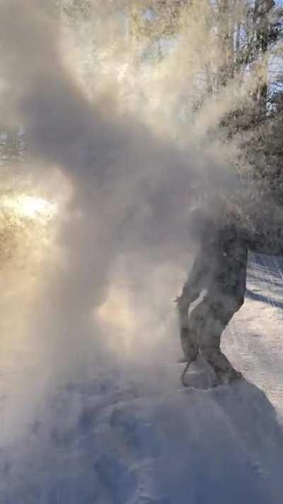 Katana chopping hot water bottle in sub-zero temps