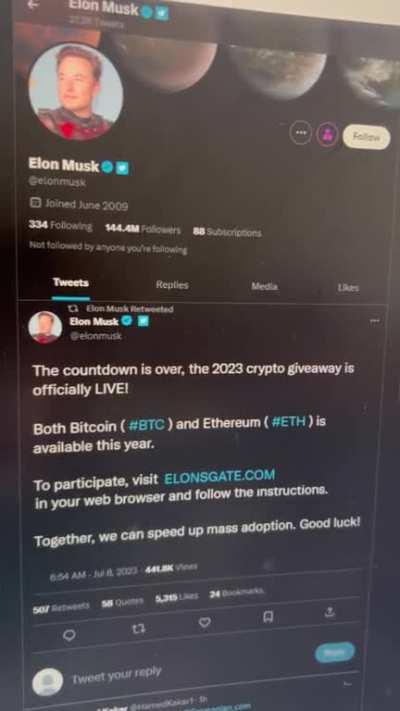 Elon musk is giving away bitcoin and eth, why no doge.