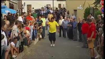 Cheese hillclimb. Throwing a 61lb wheel of cheese uphill