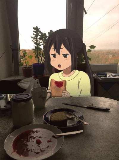 Azusa having breakfast.