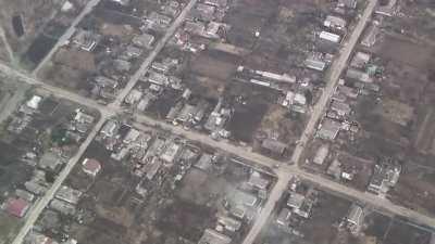 Azov Battalion using drones to locate and pound the Russians with artillery fire (village of Staryi Krym)