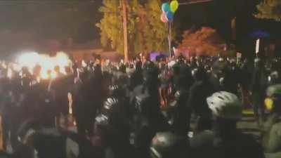 Protesters hit with friendly Molotov - multiple angles