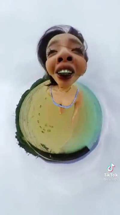 Girl holding a 360 camera ended up looking like a titan