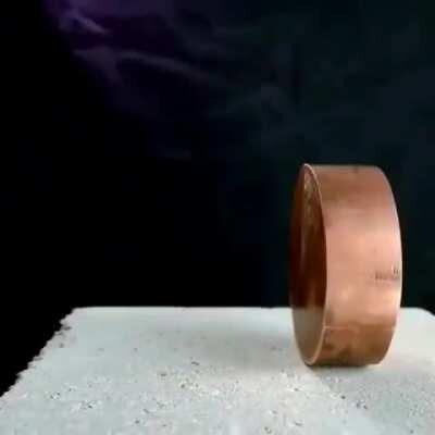 Copper is not magnetic but creates resistance in the presence of a strong magnetic field.