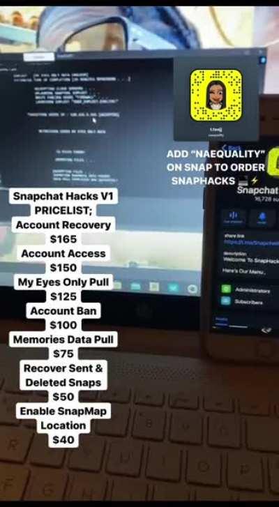 contact @naequality over on snapchat to order account access , account recovery, my eyes only &amp;amp; memories hacks + so much more! link to group in comments below!