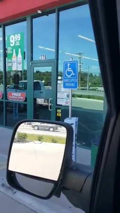 Guy laughs at mom after she goes to get a Blinker fluid.