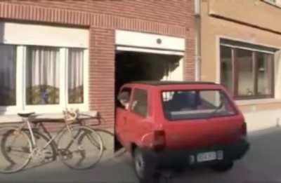 Just a old man parking his car into his garage.