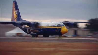 Blue Angels C-130J “Fat Albert” performing a jet assisted take off (JATO) [1920x1080]