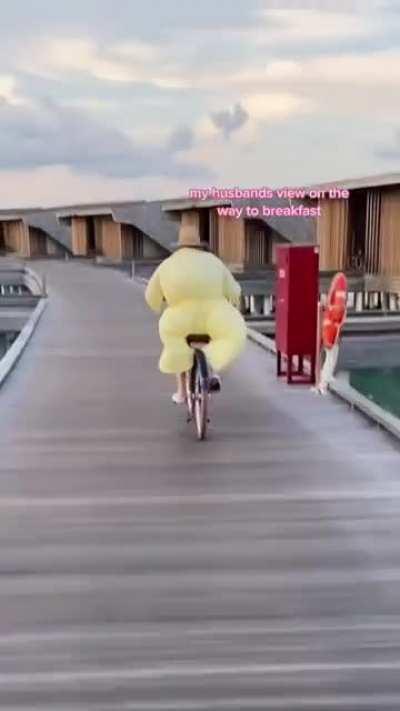 Going for a romantic bike ride on their honeymoon