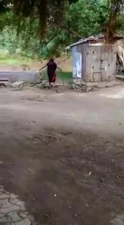 Indian granny drags cobra by tail and yeets it into the bushes