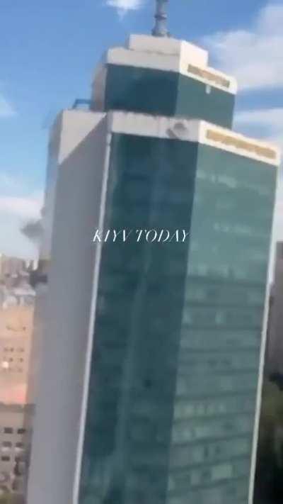 New footage of a Russian X-101 long-range missile directly hitting the children's hospital &quot;Ohmadyt&quot; in Kyiv earlier today