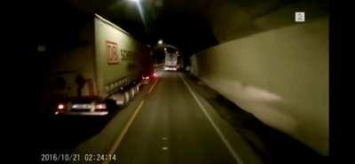 Two trailers side by side in a two-way tunnel. (Imagine coming in the other direction...)