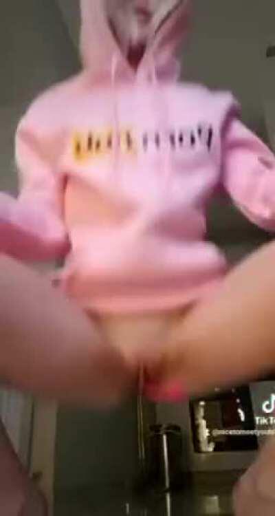 Hoodie girl riding dildo