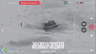 Group of Ukrainians crossing the dnieper gets engaged by Russian small-arms fire.