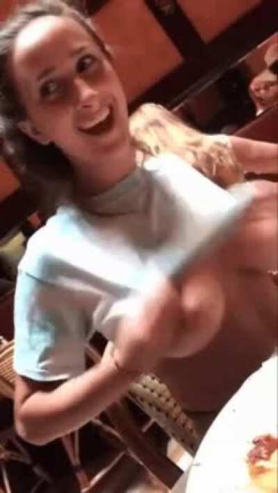 College girl flashes at restaurant