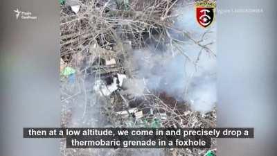 Ukrainian drone operator describes the process of how he &quot;trains&quot; Russians to hide in their dugouts and foxholes so thermobaric grenades can be dropped into them safely and accurately from much lower altitudes.