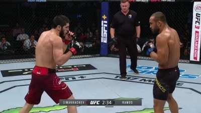 Islam Makhachev gets rocked by Davi Ramos but recovers very well.