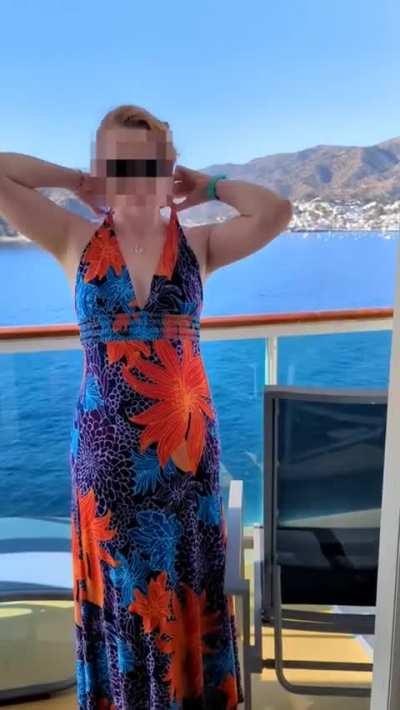 On the cruise ship balcony with Catalina in the background