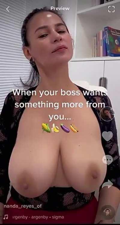 Boss boobs at office…