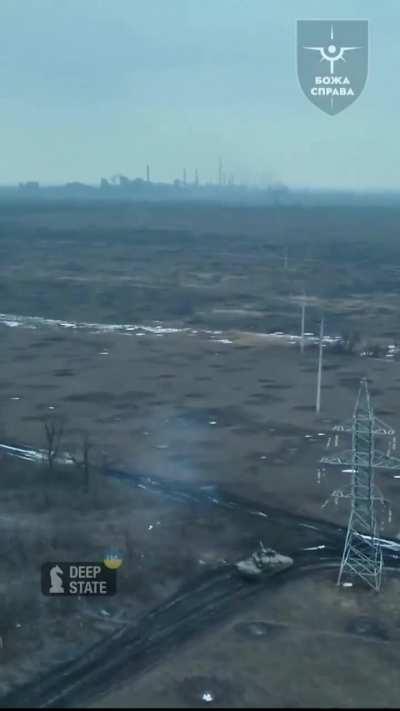 Footage of a Ukrainian M1A1 Abrams MBT sending 120mm shells into Russian positions at the Avdiivka coke plant, March/April 2024