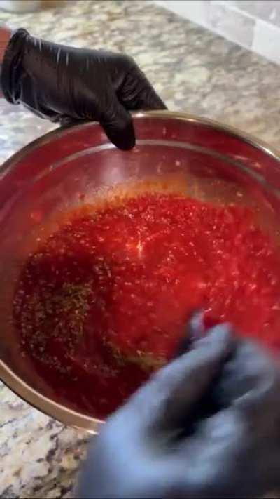 Nothing like making your own fresh tomato sauce for pizza!