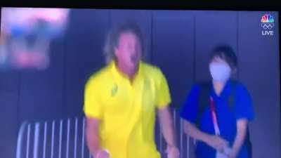 This Australian swim trainer’s reaction to his swimmer taking Gold in the 400m Free