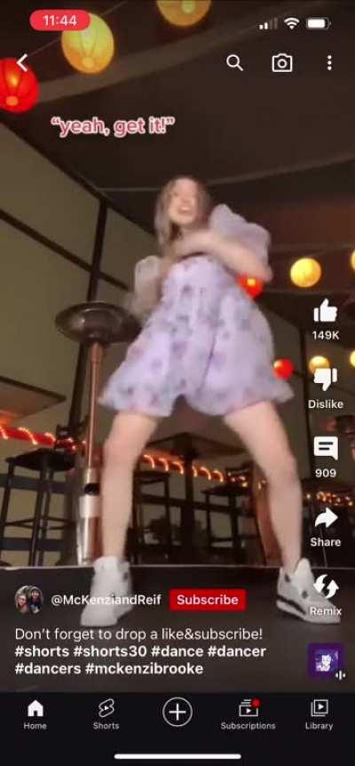 Wearing a child’s dress and Jordans, talking to herself, and filming a “dance”🤪