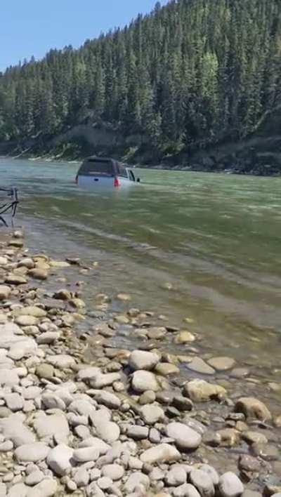 An attempt was made to cross the shallow end of the river, in Alberta Canada