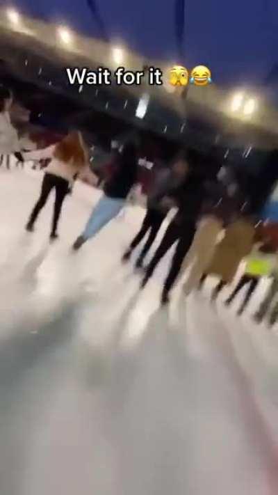 Speed skating between a bunch of people