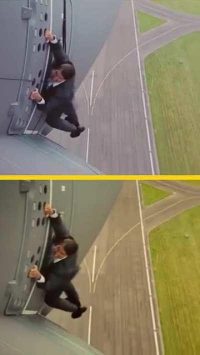 Tom Cruise uses CGI (to hide the cable)!