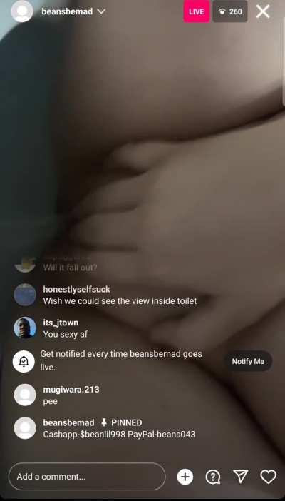 She is crazy... peeing live in ig