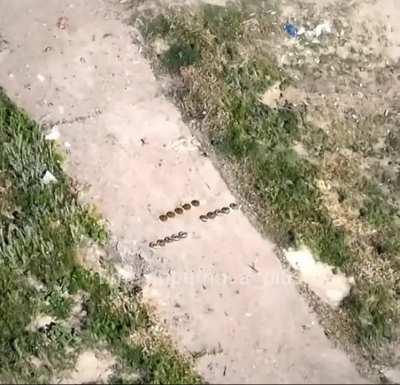 Ukrainian drone clears a road of russian TM-62 anti tank mines
