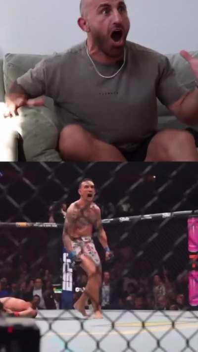 Alex Volkanovski's reaction to Max Holloway's KO.