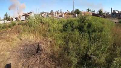 Ukrainian soldier walked trough Russian mortar fire near Vovchansk, Kharkiv region.