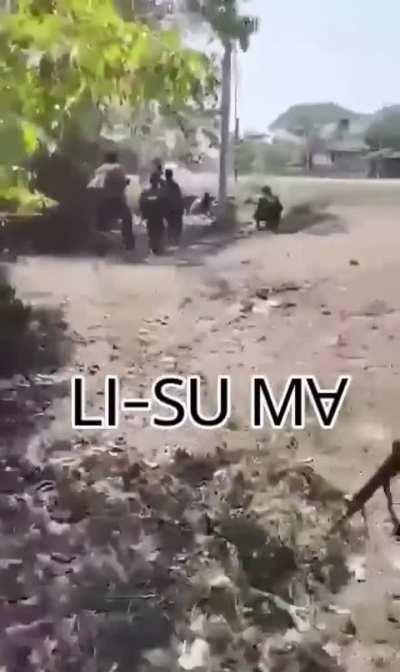 Lisu Militia Troops Counter Attacking KIA/PDF Troops After Successful Defence Of Their Camp in Aung Myay (1). Drones were used heavily from Lisu and Junta Troops. 17 March 