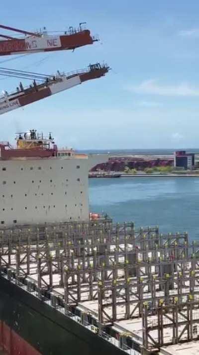 Dock crane collision in Kaohsiung, Taiwan. Wharf No. 70. June 3, 2021.