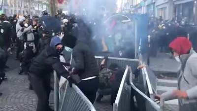 Compilation of today protests in Paris against the Global Security bill - The new article would amend current legislation to make it an offense to show the face or identity of any officer on duty 