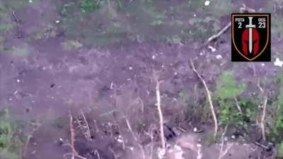 Ukrainian Ground Drone blows up a trench with a mine