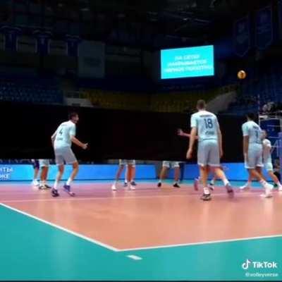 According to fake news, due to COVID restrictions, volleyball games will be using curtain instead of net. See the top Russian club training.
