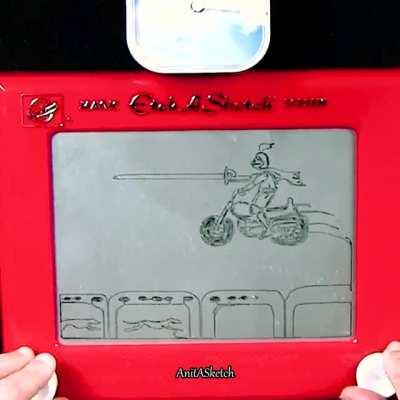 But what if it was Mid-Evel Knievel? (Etch a Sketch art)