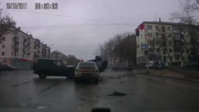 Car smashed by Small S.U.V