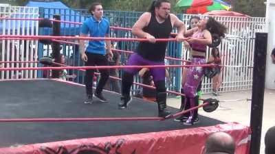 teen Chilean wrestlers belly being destroyed in the corner by her mortal enemies