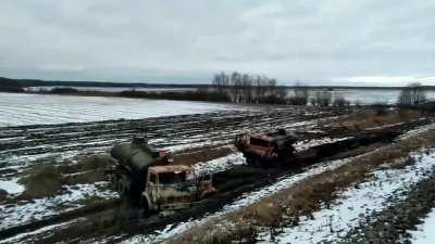 Near Pryluky, a large convoy of Russian fuel trucks (KAMAZ) was completely destroyed.