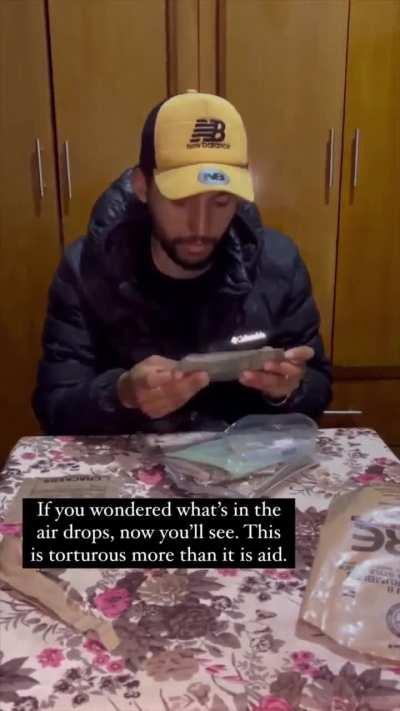 &quot;I will give it a 2 out of 10; nothing tastes good.&quot; A Gazan doing an unboxing and taste test for American aid during wartime